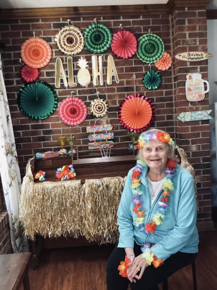 Resident smiling during a special event